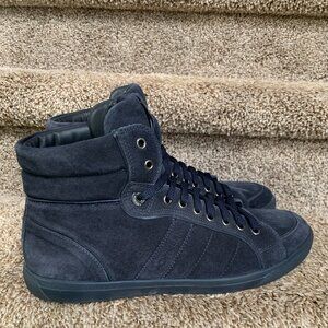 Moncler Men's Suede Blue Round-Toes Lace-Up High Top Sneakers .